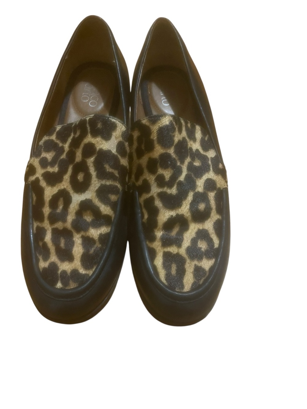 Franco Sarto Leopard Print Leather Chunky Heel Loafers Sz 9